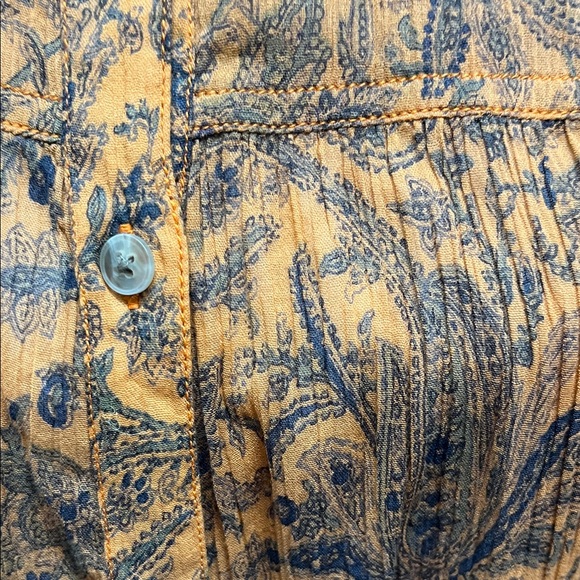 Pilcro Paisley Button-Front Blouse in Mustard and Blue - Picture 2 of 9